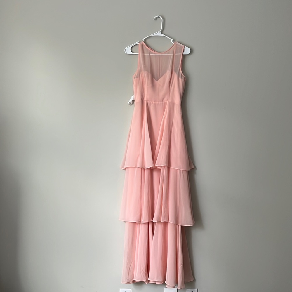Blush Sheer Tiered Gown, Size 2, Fame and Partners